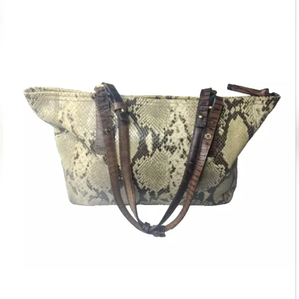 Brahmin Arno Leather Shoulder Tote Python Print Handbag Medium